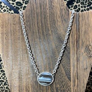 Etienne Aigner Silver Necklace with Round Striped Pendant